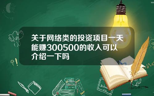 关于网络类的投资项目一天能赚300500的收入可以介绍一下吗