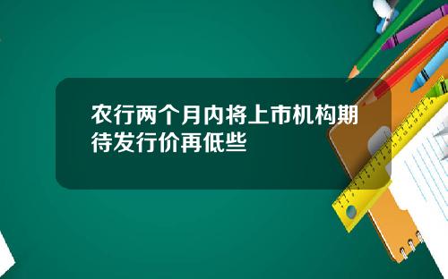 农行两个月内将上市机构期待发行价再低些