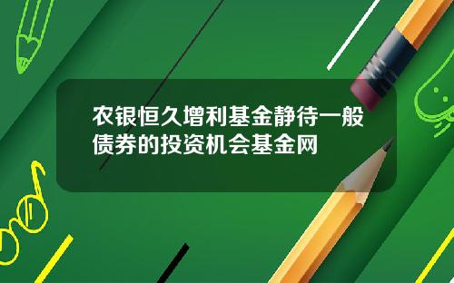 农银恒久增利基金静待一般债券的投资机会基金网