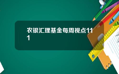 农银汇理基金每周视点111