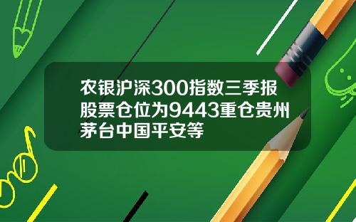 农银沪深300指数三季报股票仓位为9443重仓贵州茅台中国平安等