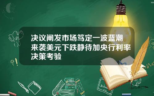 决议阐发市场笃定一波蓝潮来袭美元下跌静待加央行利率决策考验