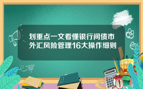 划重点一文看懂银行间债市外汇风险管理16大操作细则