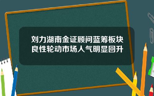 刘力湖南金证顾问蓝筹板块良性轮动市场人气明显回升