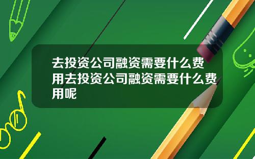 去投资公司融资需要什么费用去投资公司融资需要什么费用呢