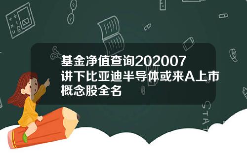 基金净值查询202007讲下比亚迪半导体或来A上市概念股全名