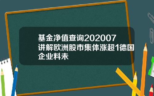 基金净值查询202007讲解欧洲股市集体涨超1德国企业料未