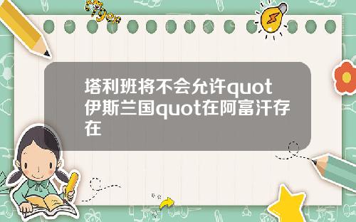 塔利班将不会允许quot伊斯兰国quot在阿富汗存在