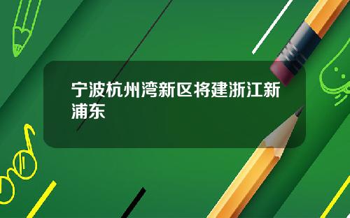宁波杭州湾新区将建浙江新浦东