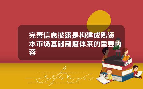 完善信息披露是构建成熟资本市场基础制度体系的重要内容