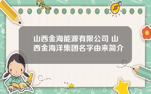 山西金海能源有限公司 山西金海洋集团名字由来简介