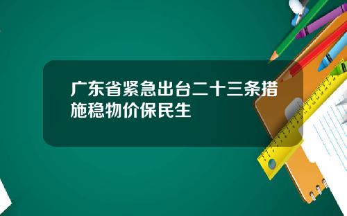 广东省紧急出台二十三条措施稳物价保民生