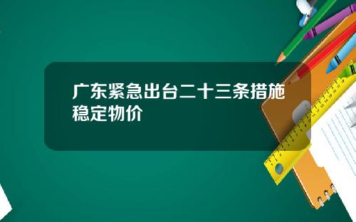 广东紧急出台二十三条措施稳定物价