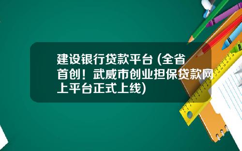 建设银行贷款平台 (全省首创！武威市创业担保贷款网上平台正式上线)