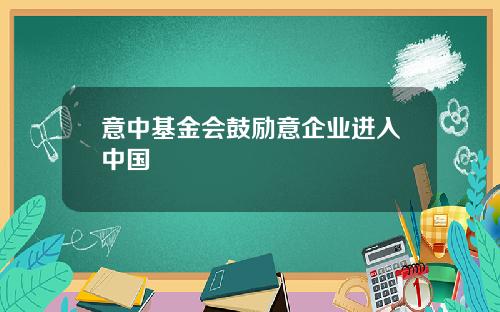 意中基金会鼓励意企业进入中国