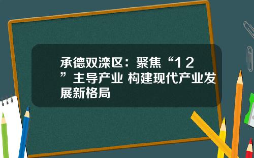承德双滦区：聚焦“1+2”主导产业 构建现代产业发展新格局