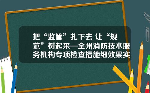 把“监管”扎下去 让“规范”树起来—全州消防技术服务机构专项检查措施细效果实