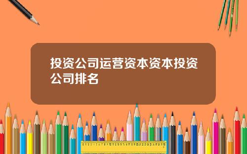 投资公司运营资本资本投资公司排名