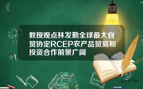 教授观点林发勤全球最大自贸协定RCEP农产品贸易和投资合作前景广阔