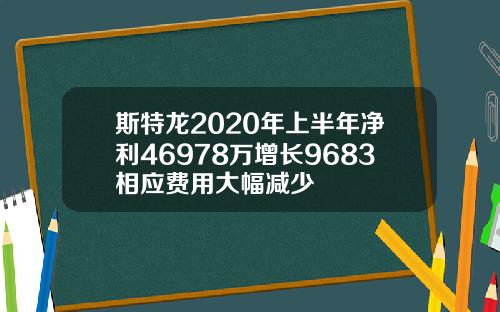 斯特龙2020年上半年净利46978万增长9683相应费用大幅减少