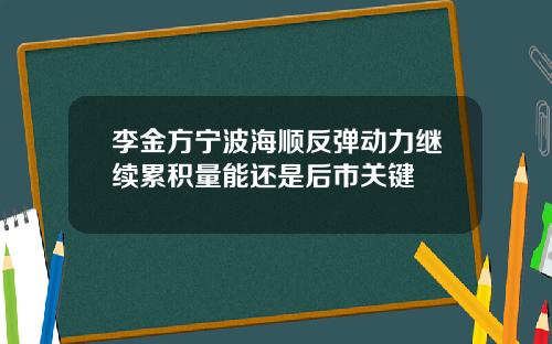 李金方宁波海顺反弹动力继续累积量能还是后市关键