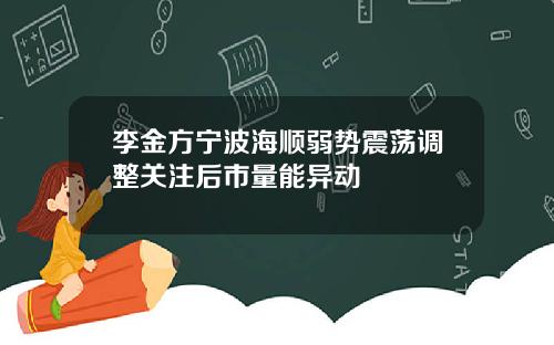 李金方宁波海顺弱势震荡调整关注后市量能异动