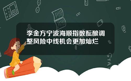 李金方宁波海顺指数酝酿调整风险中线机会更加灿烂