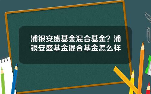 浦银安盛基金混合基金？浦银安盛基金混合基金怎么样