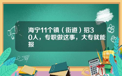 海宁11个镇（街道）招30人，专职做这事，大专就能报