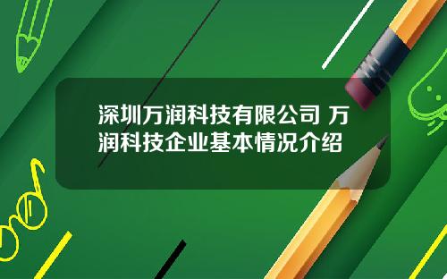深圳万润科技有限公司 万润科技企业基本情况介绍