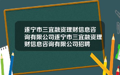 遂宁市三宜融资理财信息咨询有限公司遂宁市三宜融资理财信息咨询有限公司招聘