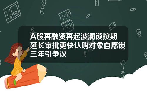 A股再融资再起波澜锁按期延长审批更快认购对象自愿锁三年引争议