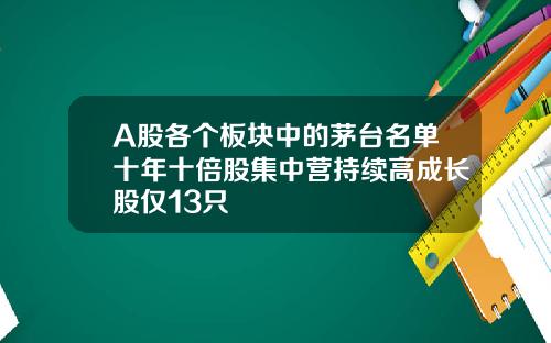 A股各个板块中的茅台名单十年十倍股集中营持续高成长股仅13只