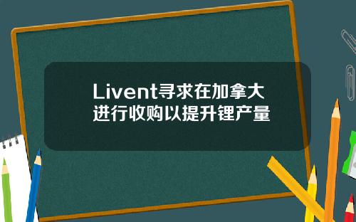Livent寻求在加拿大进行收购以提升锂产量