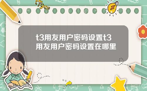 t3用友用户密码设置t3用友用户密码设置在哪里