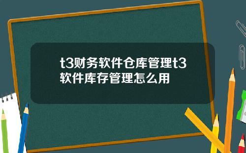 t3财务软件仓库管理t3软件库存管理怎么用