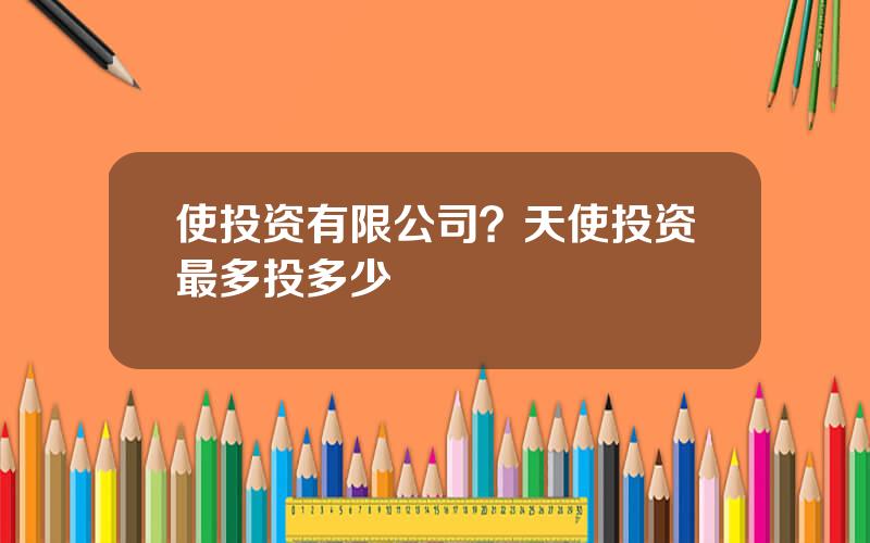 使投资有限公司？天使投资最多投多少