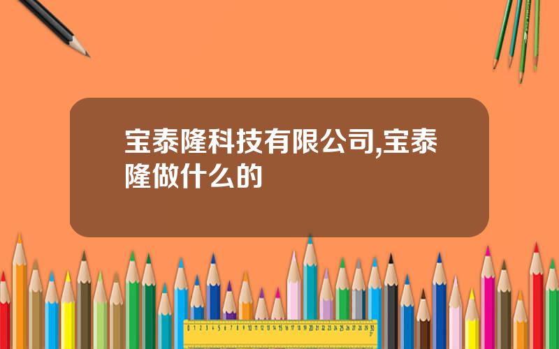 宝泰隆科技有限公司,宝泰隆做什么的